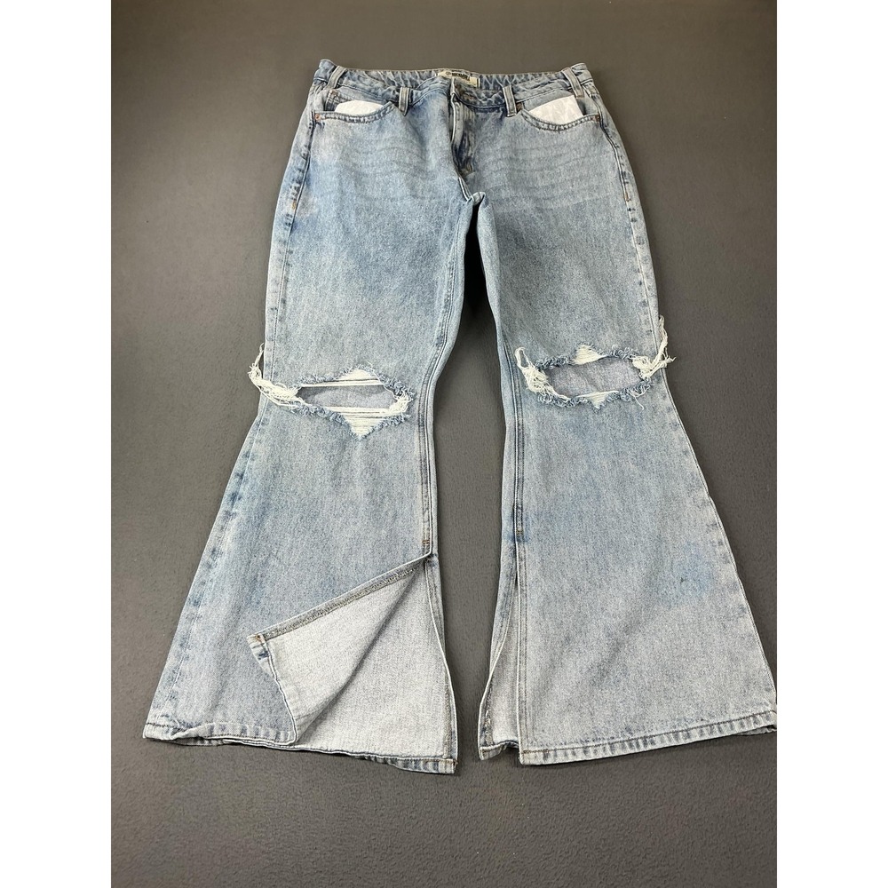 Rock Roll Denim Jeans Womens 32 Blue Flared High Rise Distressed Festival Boho